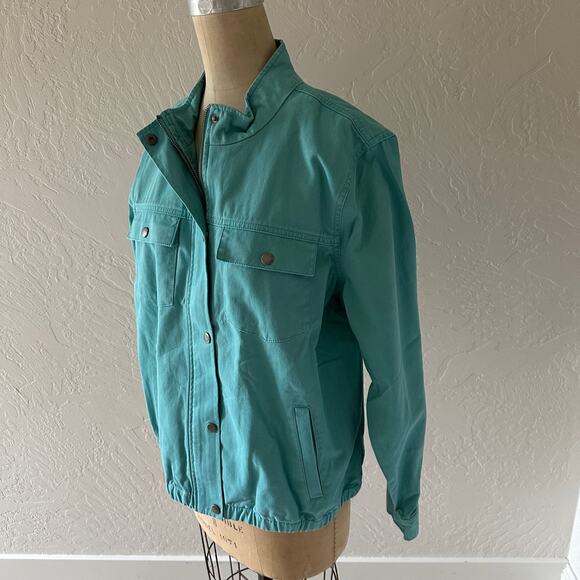 CHRISTOPHER & BANKS | Womens Aqua Cotton Twill Jacket NEW Size XL Snap Blazer - Picture 6 of 11